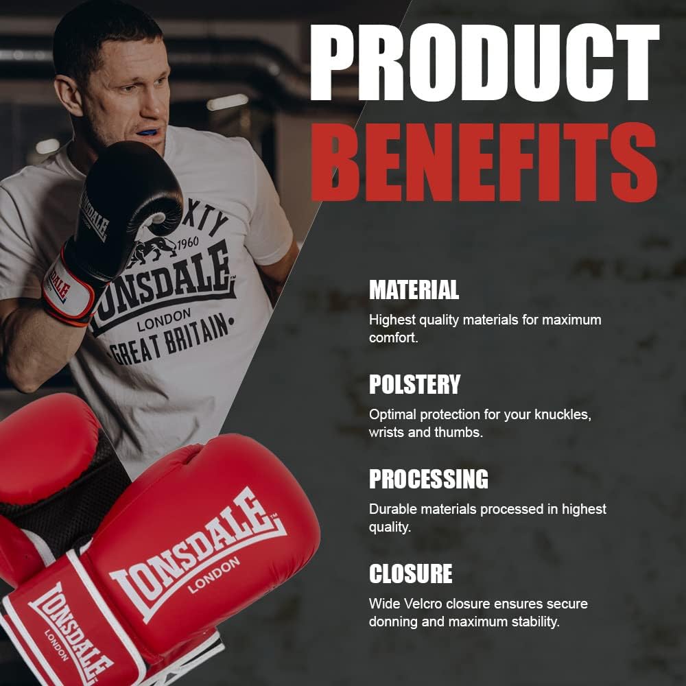 Lonsdale Unisex-Adult Ashdon Equipment 10 oz Red/White, 10 oz Red/White