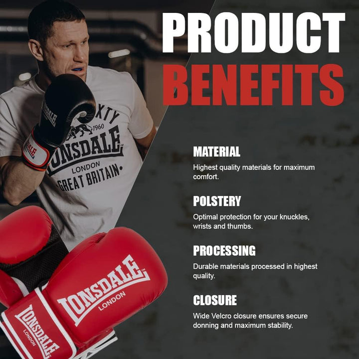 Lonsdale Unisex-Adult Ashdon Equipment 10 oz Red/White, 10 oz Red/White