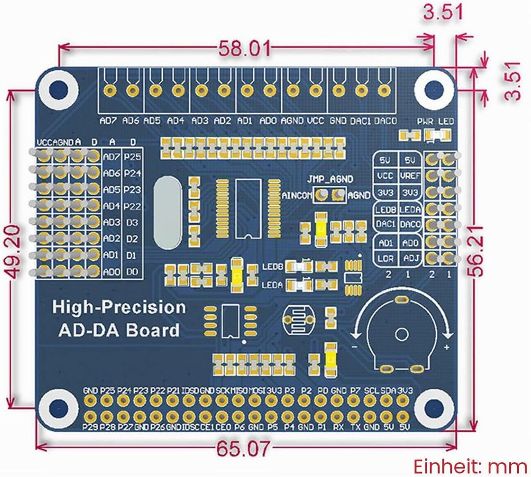 Waveshare Raspberry Pi AD/DA Expansion Sheild Board for Adding High-Precision AD/DA Functions to Ras