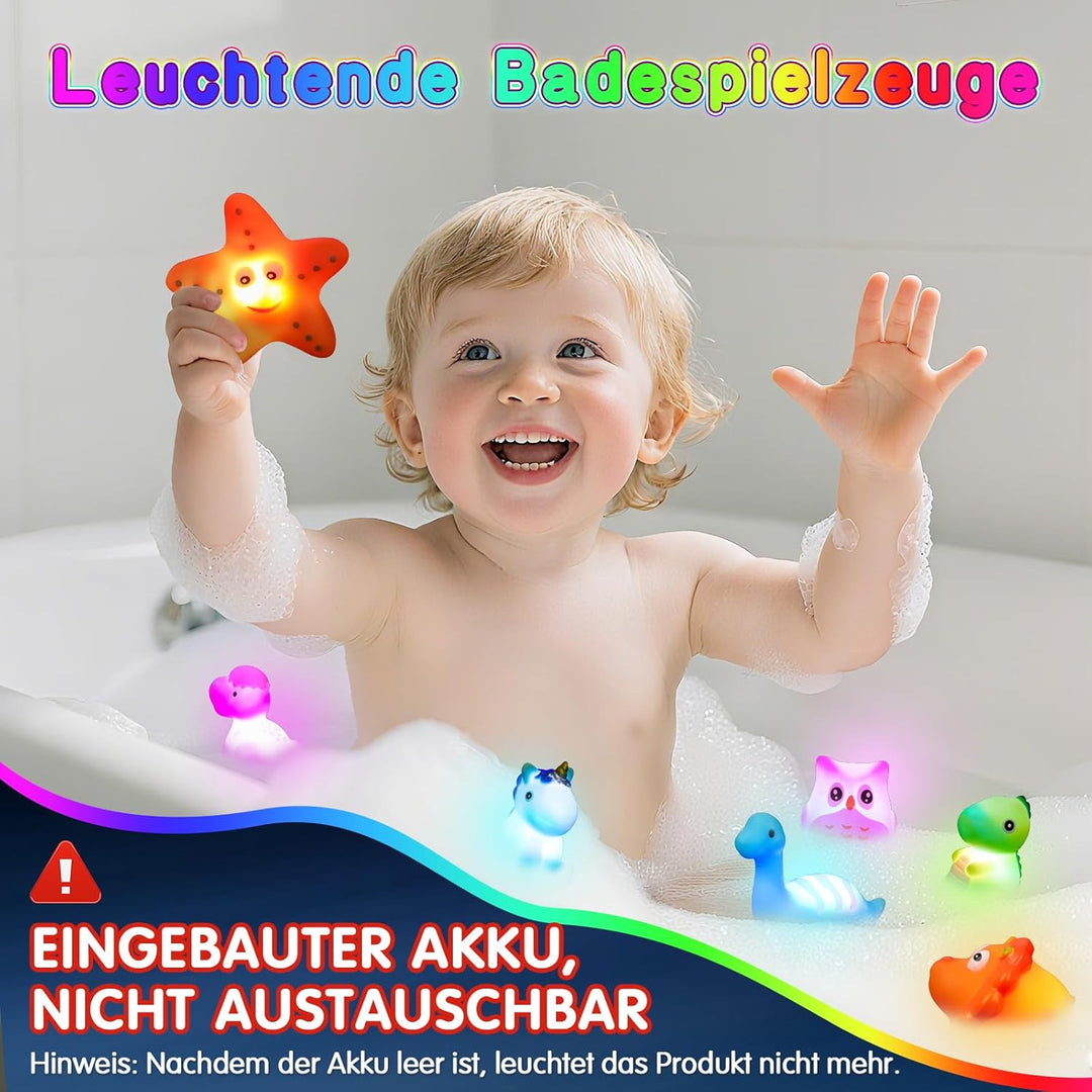 Badespielzeug, 8 Stück Tier Badewannenspielzeug mit Licht, LED Badewannen Spielzeug Kinder, Badespie