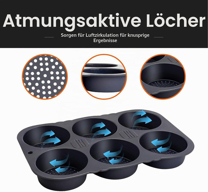 Burger Buns Brötchen Backform Silikon, Silikon Backform mit 6 Hohlräumen, faltbar wiederverwendbar -