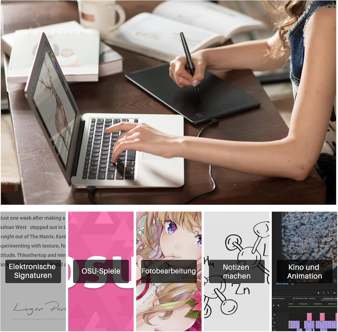 HUION INSPIROY H640P 8192 Pressure Sensitivity Graphic Tablet with Battery-Free Pen and 6 Adjustable