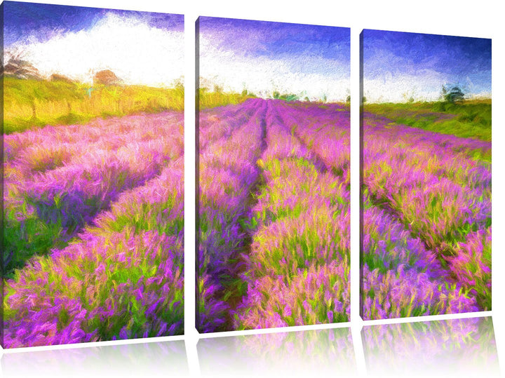 Pixxprint Lavendelfeld in Frankreich als Leinwandbild/Grösse: 3 Teilig (120x80) cm/Wandbild/Kunstdru