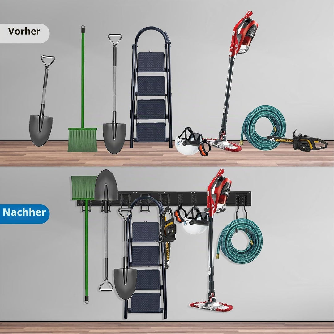 Sinoer Garage Tool Management Wandregal, Garage Wall Management Aufbewahrungsregal mit Haken mit 9 v