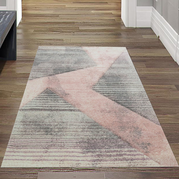 Teppich-Traum moderner Wohnzimmerteppich abstraktes Muster gestreift grau rosa grün - pflegeleicht G