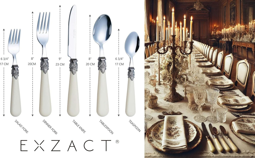EXZACT Elfenbein Creme Besteck Set 20 Stück, Edelstahl mit detaillierten Griff, traditionelle, elega