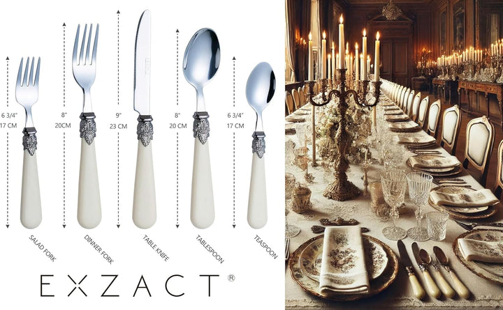 EXZACT Elfenbein Creme Besteck Set 20 Stück, Edelstahl mit detaillierten Griff, traditionelle, elega