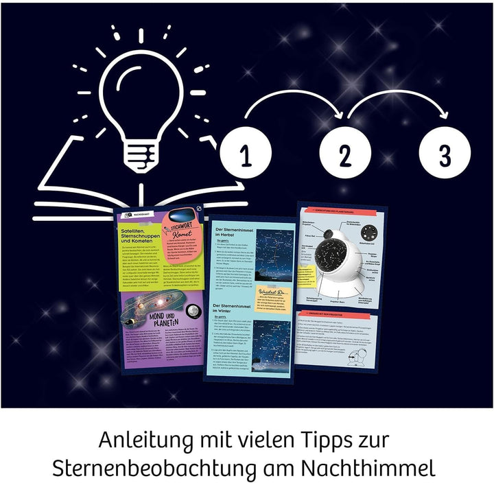 KOSMOS 676902 Zimmer Planetarium Projektor mit 2 auswechselbaren Sternkarten, spannende Infos zum St