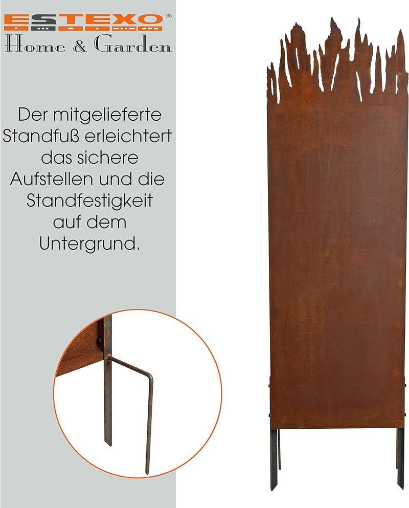 ESTEXO Sichtschutzelement Sichtschutzwand Gartenzaun Rost Sichtschutz Flames Metall Edelrost Gartend