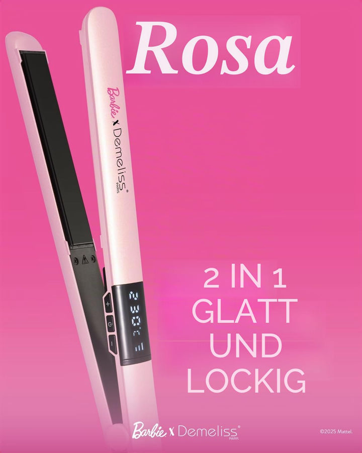 Demeliss PINK Barbie Haarglätter 2-in-1 – dünne Keramik-Turmalinplatten mit Keratin angereichert – N