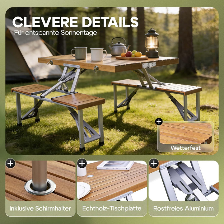 CASARIA® Campingtisch mit Stühlen Klappbar Tragegriff Schirmhalter 4 Personen Picknicktisch Kofferti