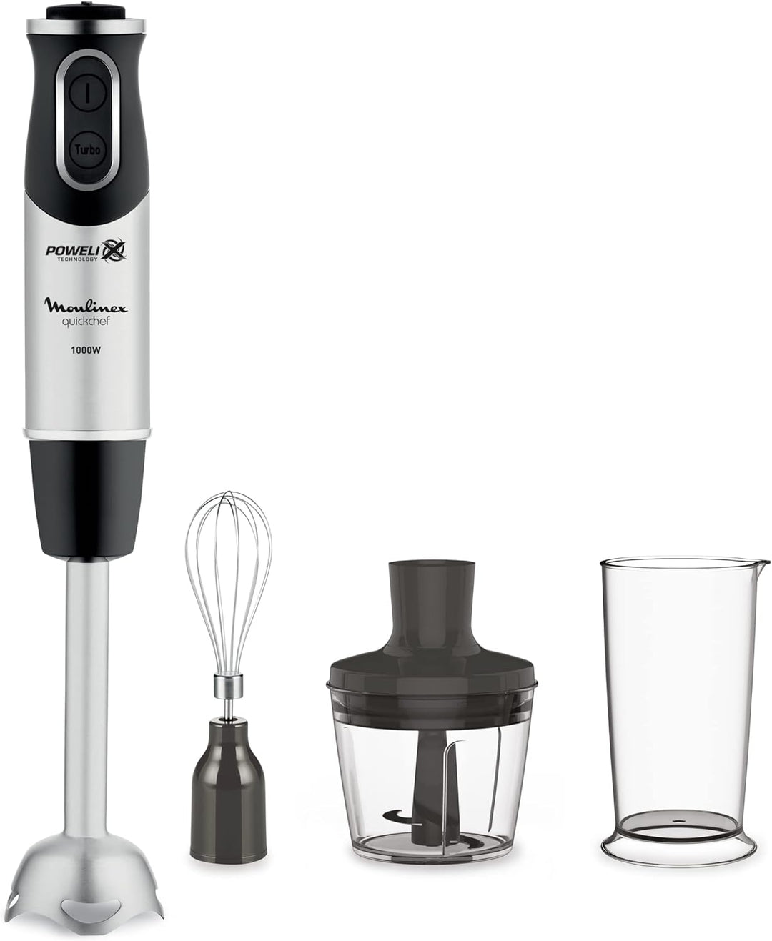 Moulinex DD6558 DD655810 Quickchef 3-in-1 Tauchmixer, Powelix-Technologie, 3 Zubehörteile, Edelstahl