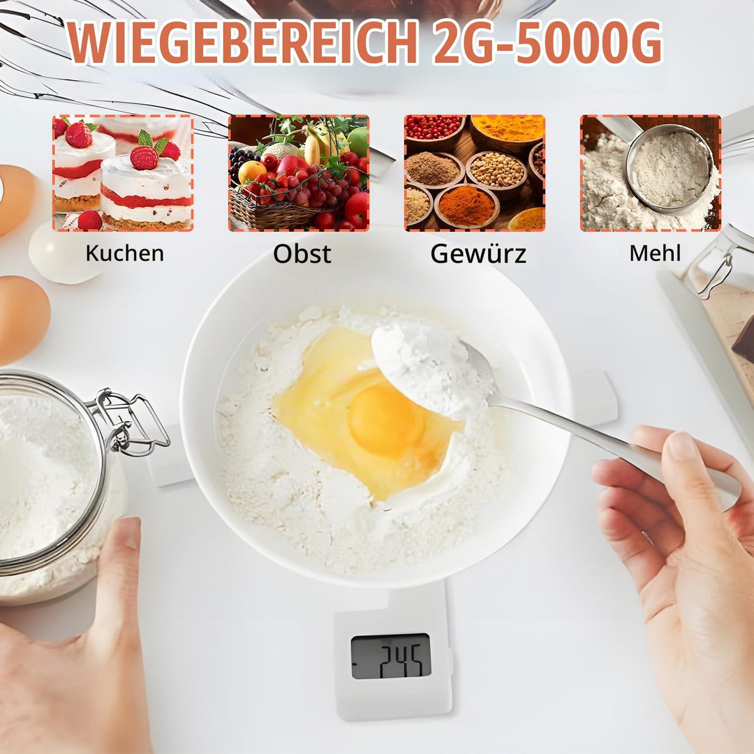 Küchenwaage Digital, Digitalwaage 5kg - Präzise auf 1g, Tragbarer X-Typ Faltbare Präzisions-Lebensmi
