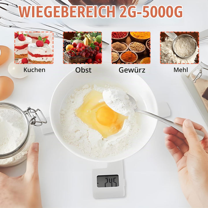 Küchenwaage Digital, Digitalwaage 5kg - Präzise auf 1g, Tragbarer X-Typ Faltbare Präzisions-Lebensmi