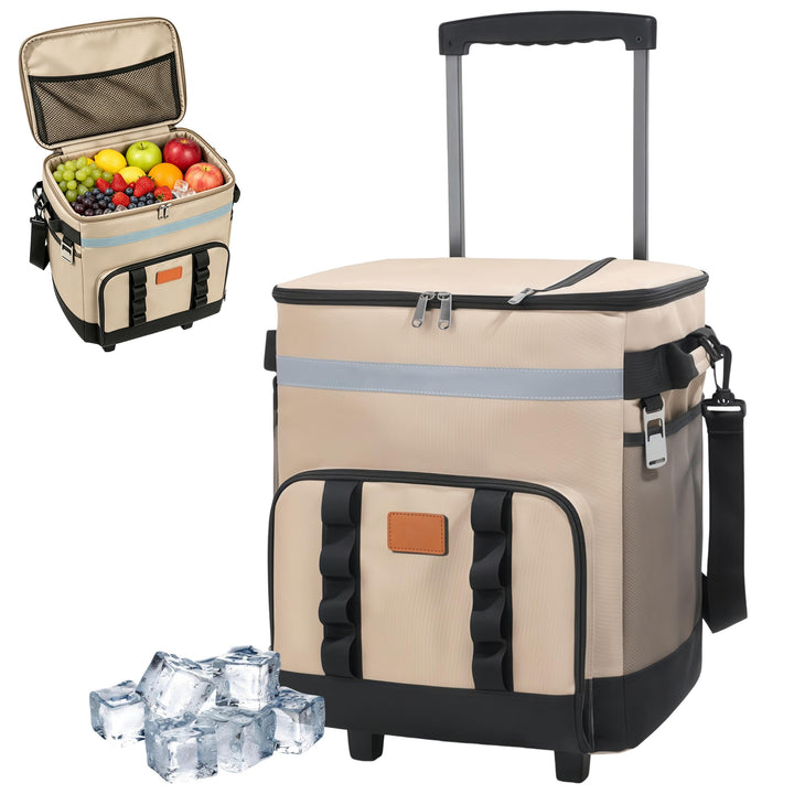 Grosse Kühlbox mit Rollen, isolierte Trolley-Kühltasche, robuster tragbarer Thermo-Kühler für Campin