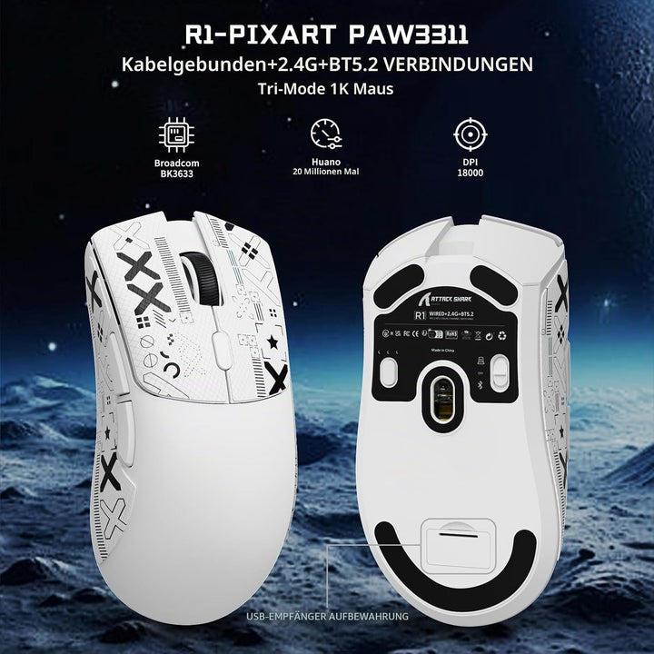 ATTACK SHARK Gaming-Tastatur &amp; -Maus-Set, X65 HE Kabelgebundene Magnettastatur und R1 Kabellose 59g