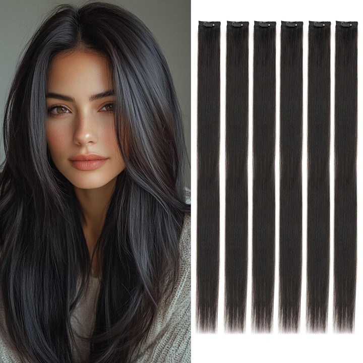 Benehair Clip in Extensions Echthaar, 6Pcs Clip Echt Haar Extension, Einzelclip Echthaar Extension C