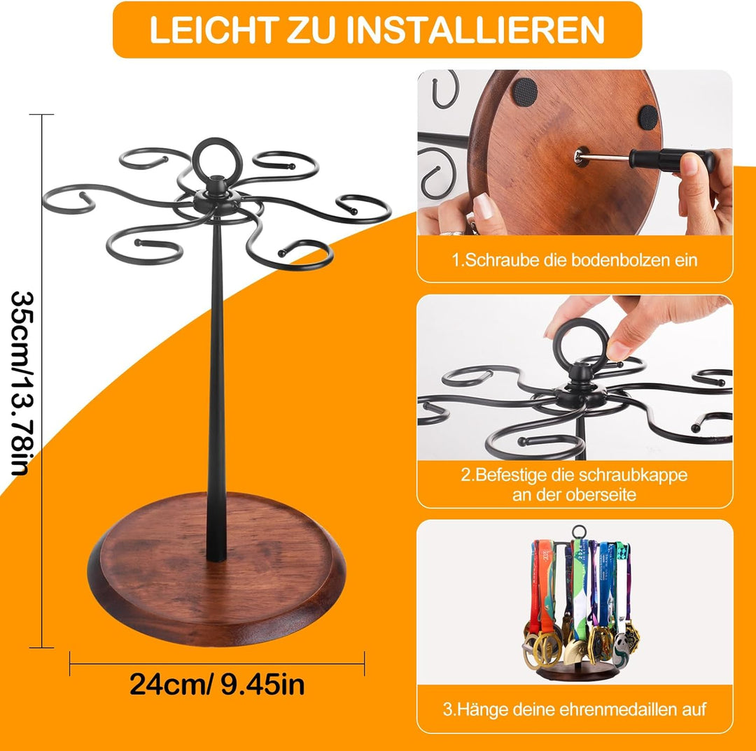 360-Grad Drehbares Medaillenhalter,Medaillen Halter für 30+ Medaillen, Medaillen Aufhänger für Fussb
