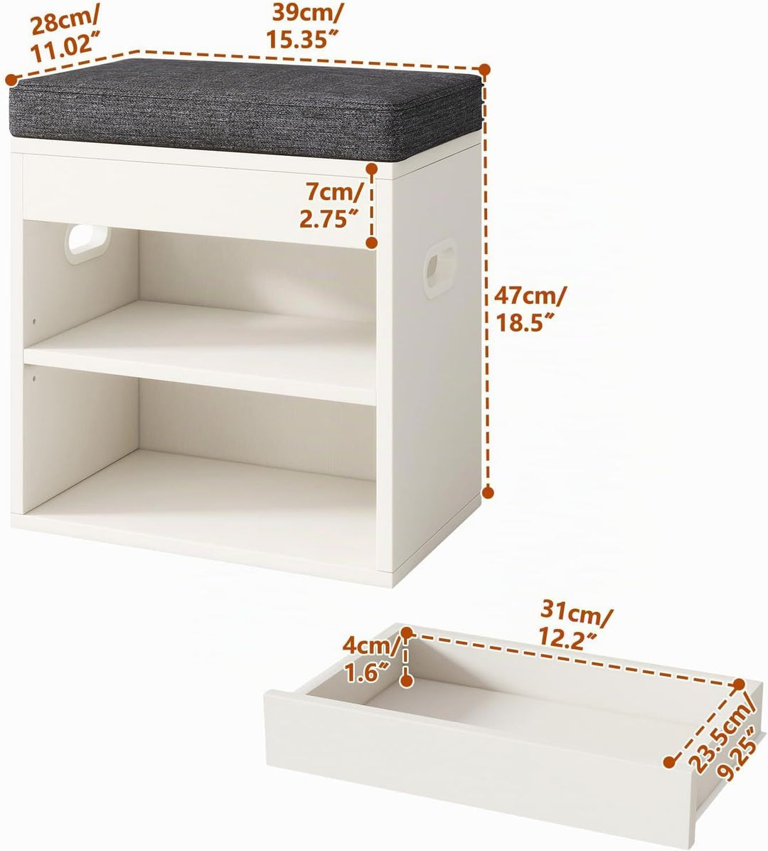YMYNY Schuhbank mit Sitzfläche und Schublade, 2-Stufig Schuhschrank mit sitzbank, Schuhregal Klein m