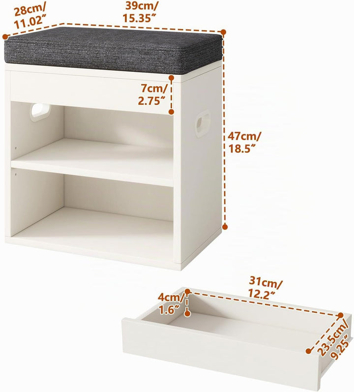 YMYNY Schuhbank mit Sitzfläche und Schublade, 2-Stufig Schuhschrank mit sitzbank, Schuhregal Klein m