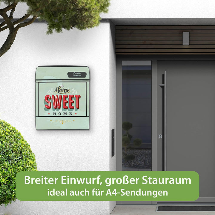 banjado® Design Briefkasten personalisiert Motiv Home Sweet Home 39x47x14cm & 2 Schlüssel - Briefkas
