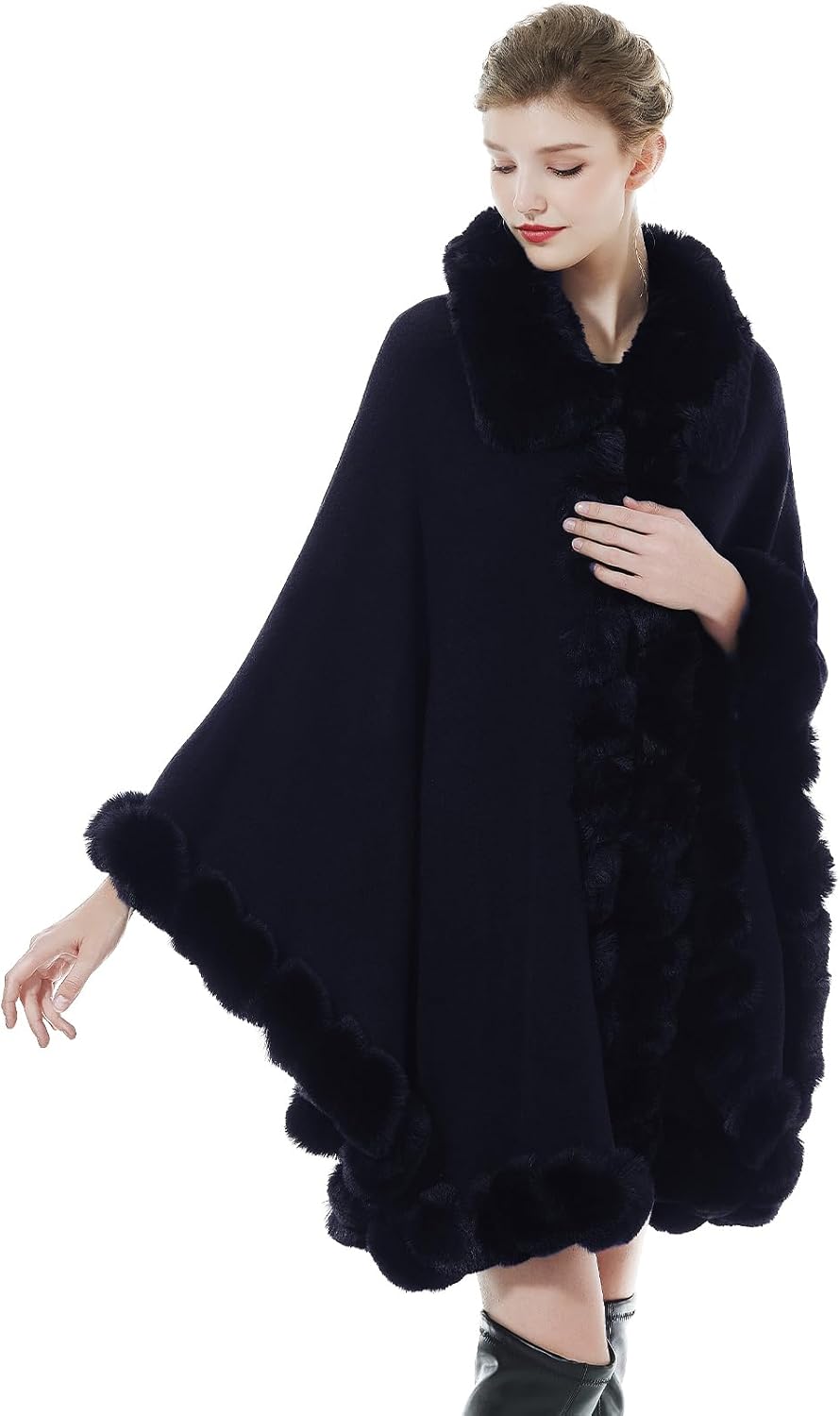 BEAUTELICATE Kunstpelz Poncho Cape Strick Damen Winter Kunstfell Stola Schal Cape Cardigan Warm mit