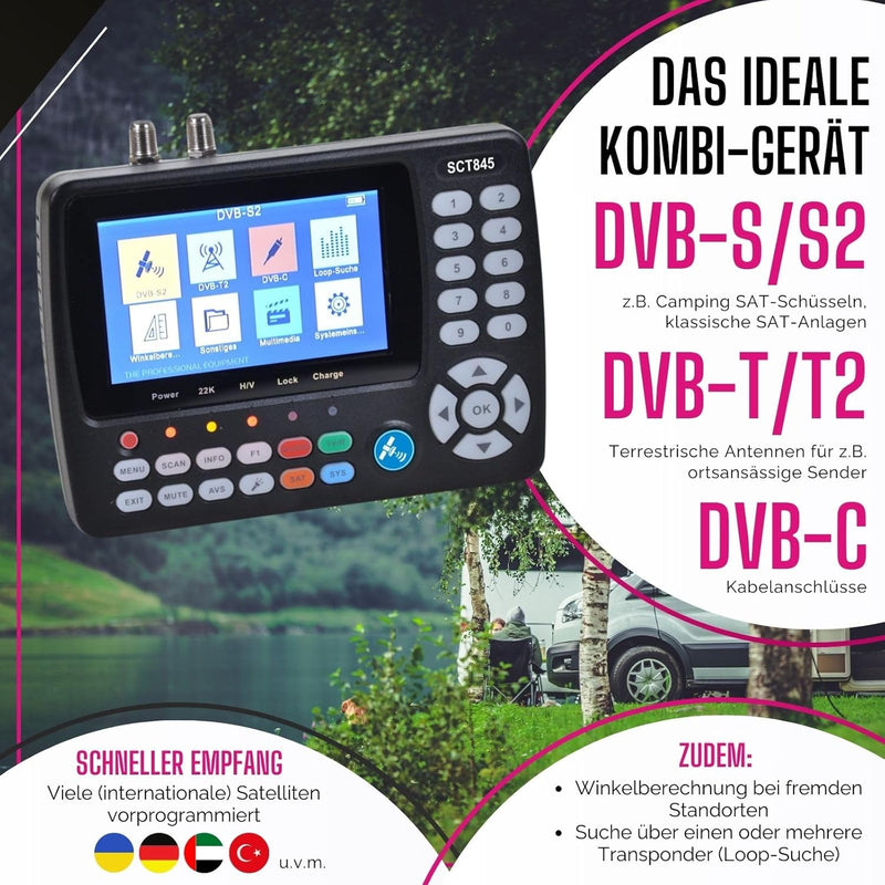Summit SCT 845 Satelliten Messgerät I Sat Finder für DVB-S/S2, DVB-T/T2 & DVB-C I Digitales Messgerä