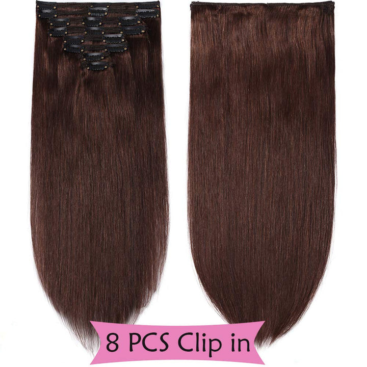 SEGO Clip in Extensions Echthaar Doppelt Tressen Haarverlängerung 8 Teilig 100% Remy Hair für Komple