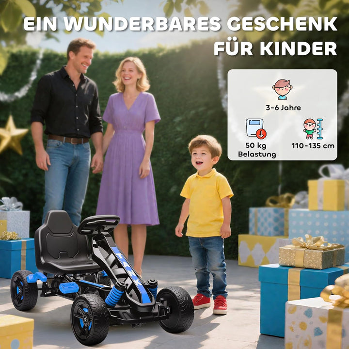 AIYAPLAY Gokart Tretauto mit Handbremse, Automatisches Kupplungssystem, Vor- und Rückwärtsgang, Tret