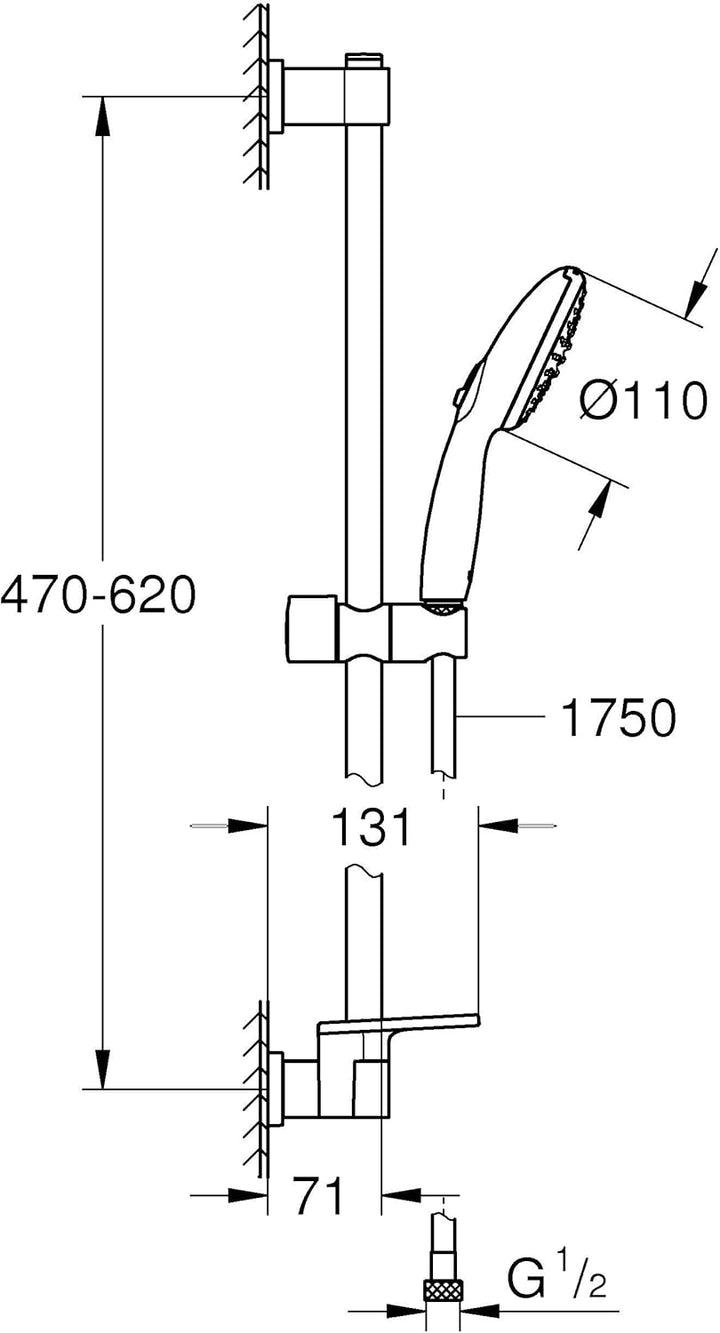 GROHE Vitalio 110, Duschset mit Ablage, 14l pro Min (Duschstangenset mit: Duschkopf 2 Strahlarten, 1