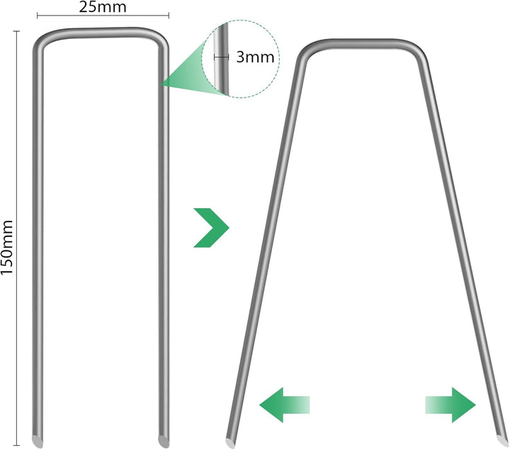 100 Stück Bodenanker aus verzinktem Stahl, Anti-Rost-Bodenanker, aus 150 x 25 mm - Ø 3 mm Stahldraht