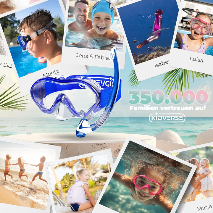 KIDVERSE Taucherbrille Kinder mit Schnorchel ab 5 Jahre - CE & Dermatest geprüfte Taucherbrille mit