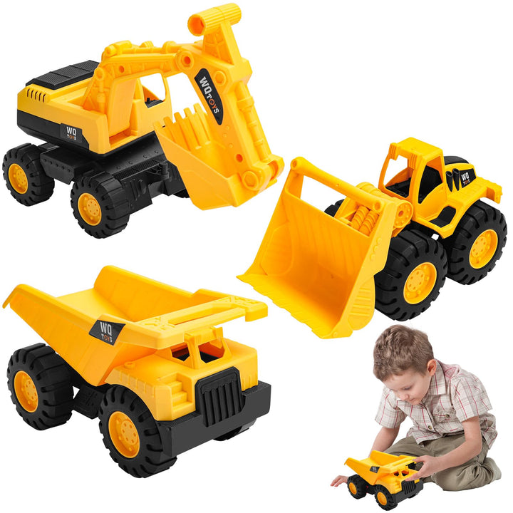 Sandspielzeug Bagger Sandkasten für Kinder ab 3+ Jahre – 3 Stück Bauwagen Spielzeug Set, Kipper & Ra
