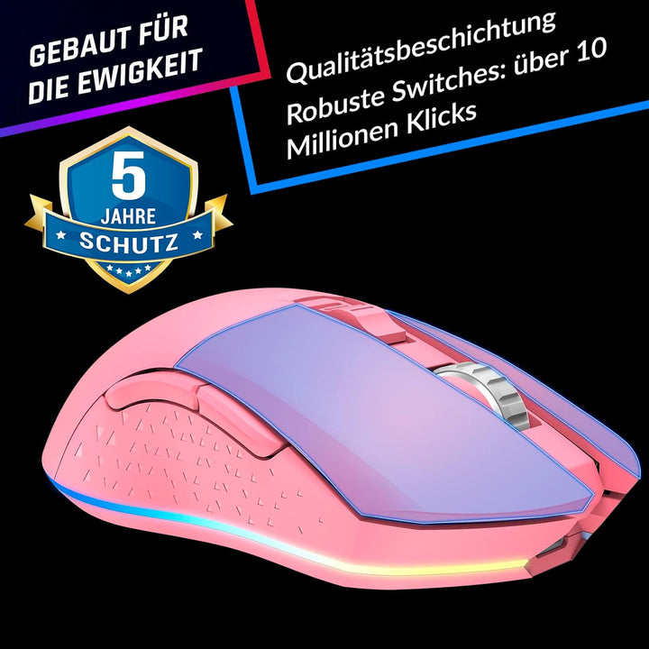 KLIM Blaze - Wiederaufladbare kabellose RGB Gaming Maus - NEU - Hochpräziser Sensor mit Langer Akkud
