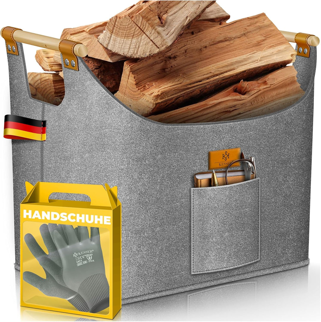 KESSER® Brennholzkorb XL 60 Liter | Kaminholztasche extra dicker Filz | Feuerholzkorb faltbar mit ve