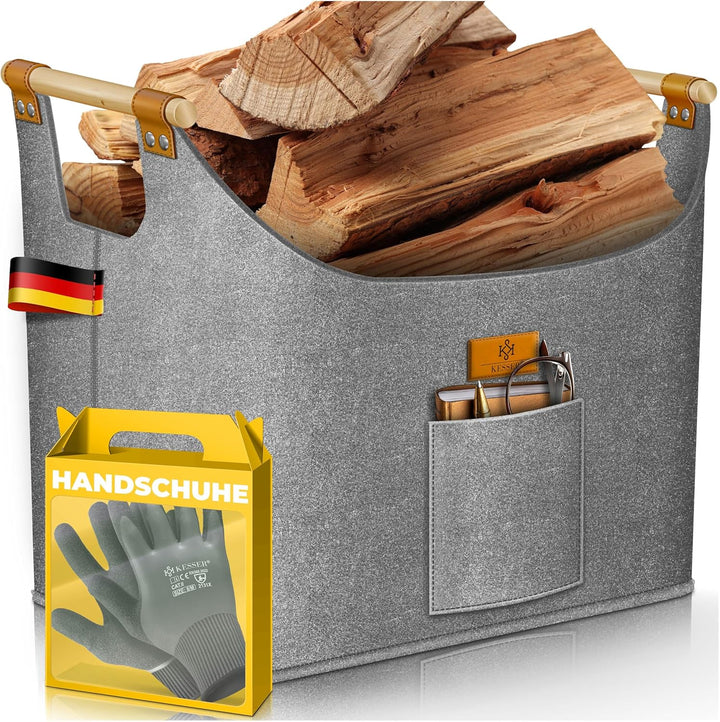 KESSER® Brennholzkorb XL 60 Liter | Kaminholztasche extra dicker Filz | Feuerholzkorb faltbar mit ve