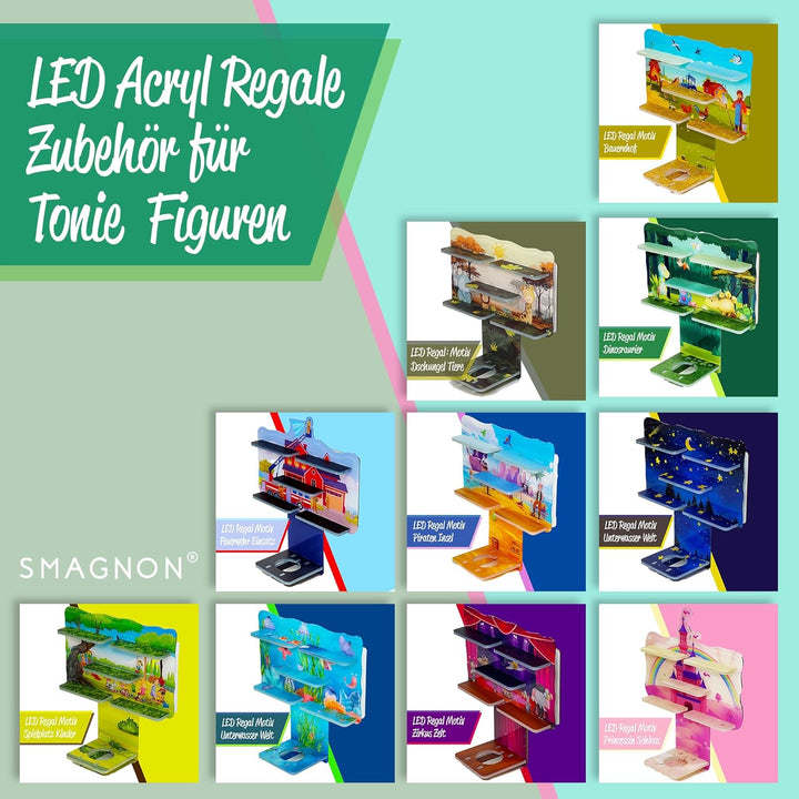 Smagnon Tonie Regal aus Acryl mit LED Beleuchtung - Passend für Toniebox oder Tonie Figuren für Jung