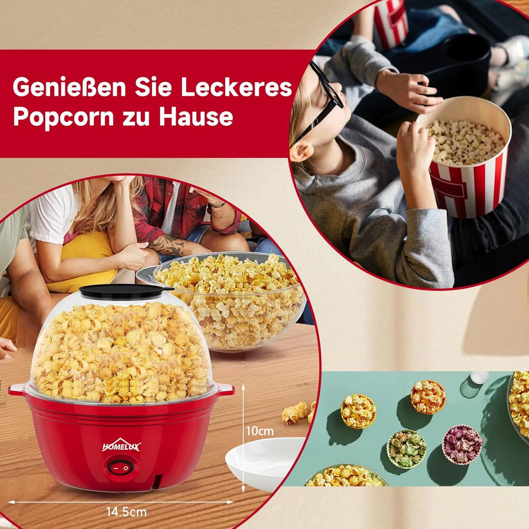 HOMELUX Popcornmaschine Popcorn Maker 450W Mini Popcorn Maschine mit Messlöffel Antihaftbeschichtung