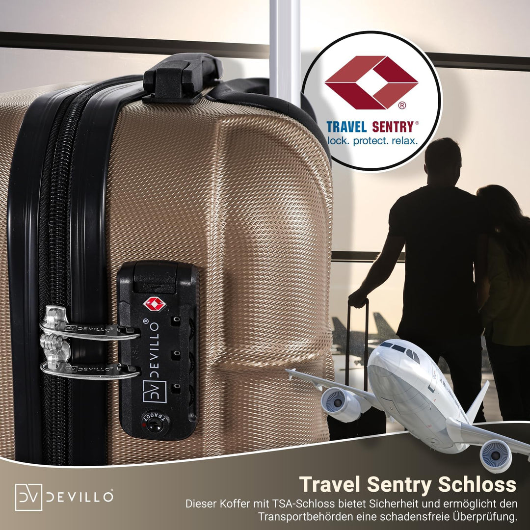 Devillo® Hartschalenkofferset Kofferset 4tlg. S-M-L-XL, Champagner - Hard Shell Trolley Koffer Reise