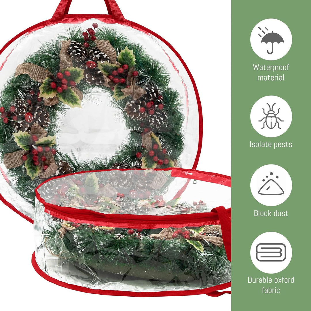 Kranz-Aufbewahrungsbehälter, Weihnachtskranz-Aufbewahrungstasche mit doppeltem Reissverschluss und G