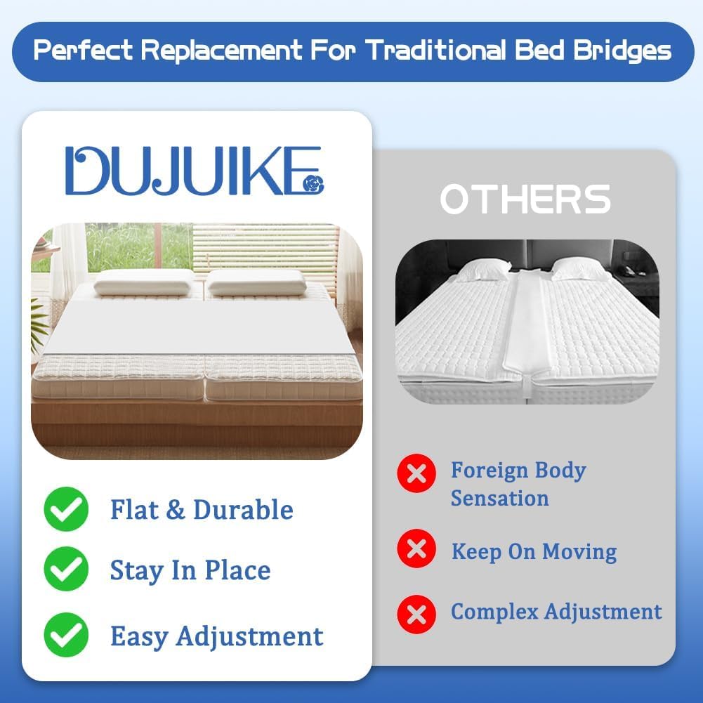 DUJUIKE Doppelbett-Zu-Kingsize-Bett-Konverter, 2-In-1-BettbrüCke, Verstellbarer Elastischer Matratze