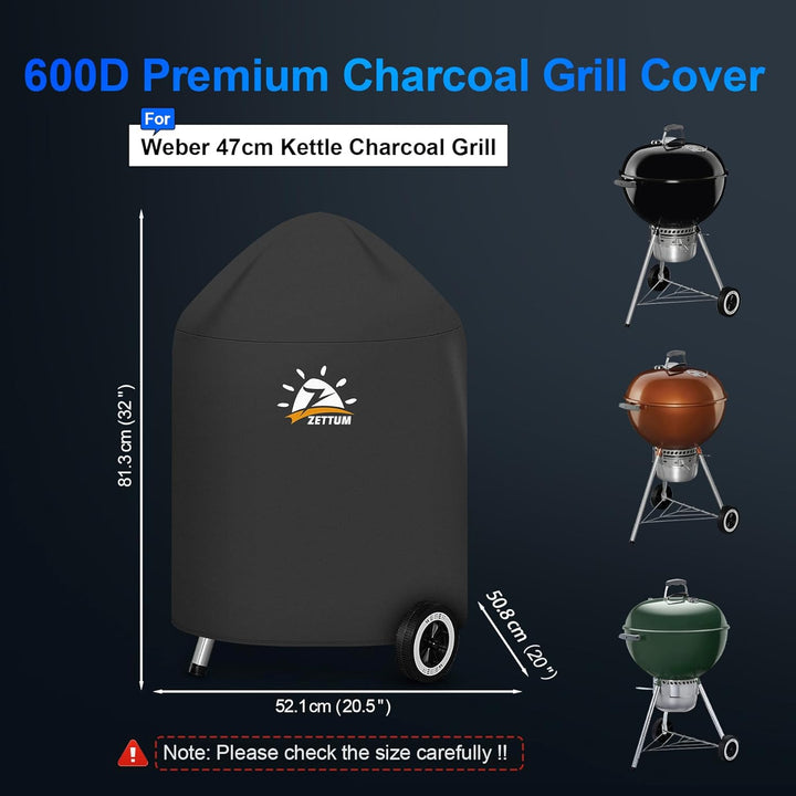 Zettum Kugelgrill Abdeckung Grill - 600D Oxford Holzkohle Abdeckhaube Grill für Weber 47 CM Barbecue