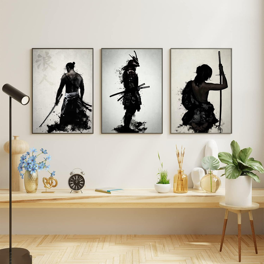 IUNTWEIE Japanische Samurai Leinwand Bilder, Japanische Bushido Poster Wandkunst, Krieger Leinwand M
