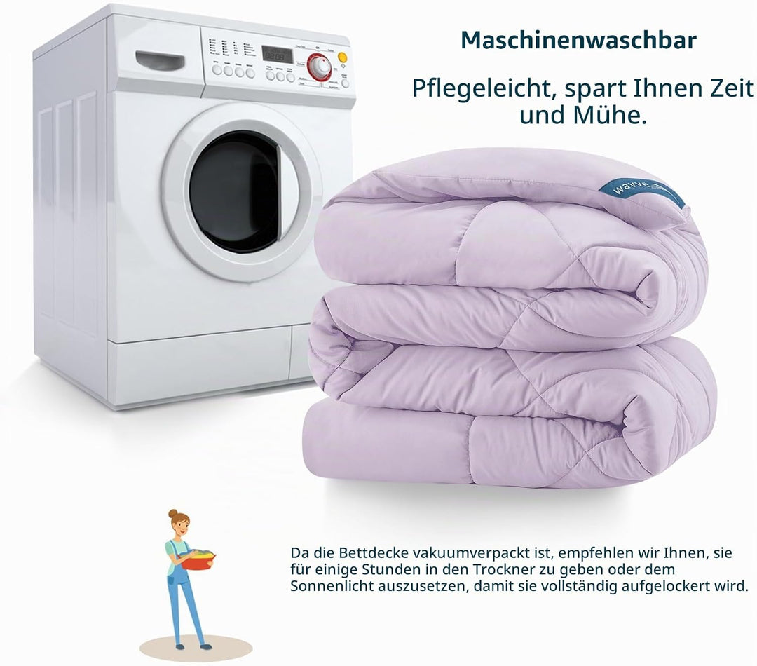WAVVE Bettdecke 140x200 cm Ganzjahresdecke 4 Jahreszeiten, Steppdecke 300gsm Mikrofaser 140x200cm, S