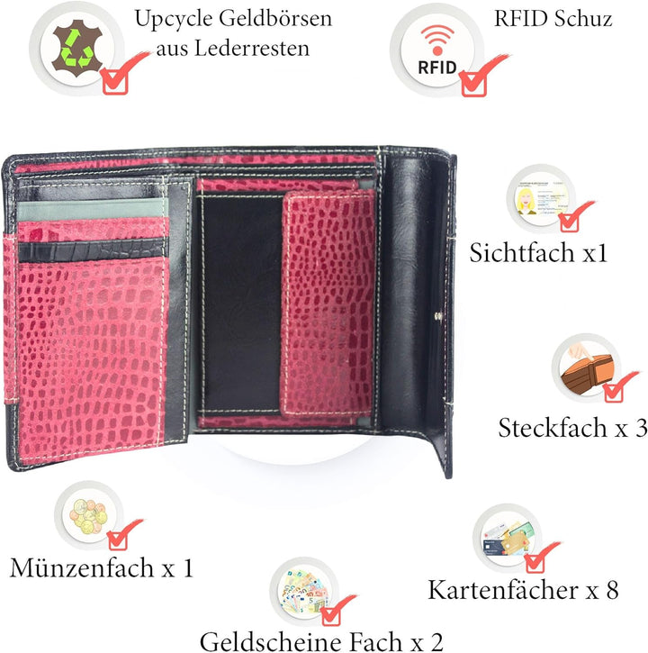 Sunsa Geldbörse. Damen Geldbeutel. Leder Portemonnaie mit RFID Schutz. Mittlere gross Brieftasche mi