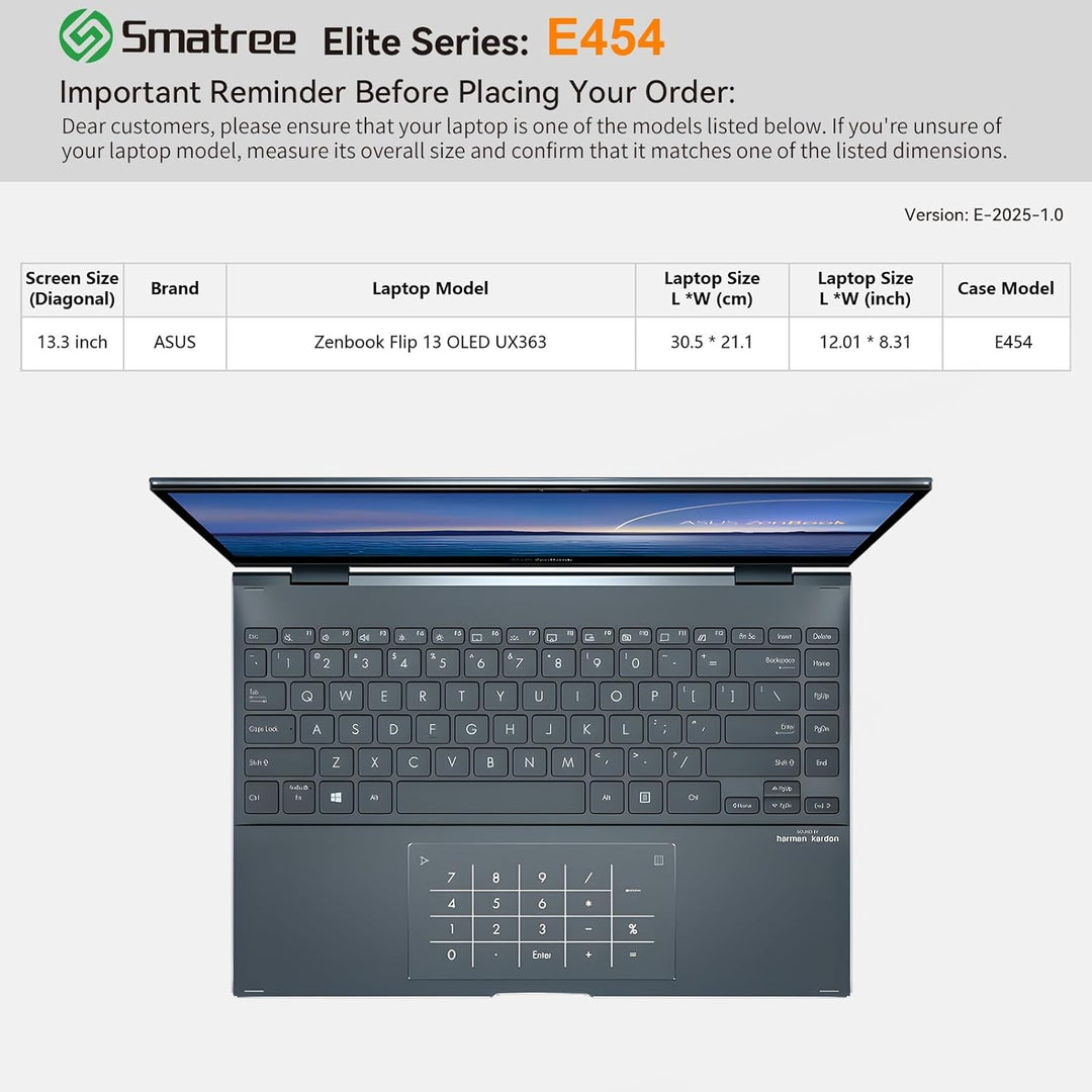 Smatree Laptop Schutzhülle für 13,3-Zoll ASUS Zenbook Flip 13 OLED UX363, Schutzhülle mit Zubehörtas