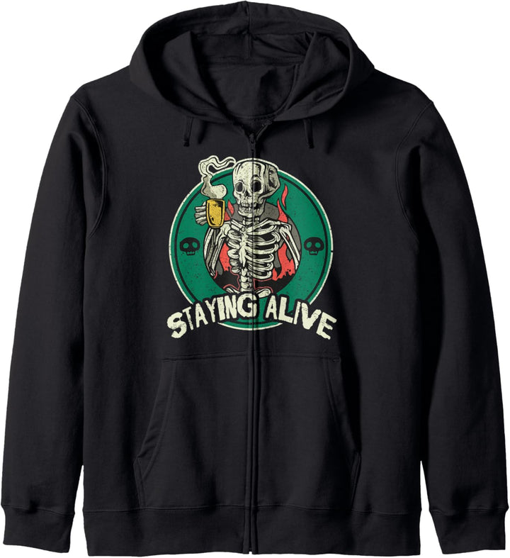 Staying Alive Skelett Drink Coffee Funny Skull Kapuzenjacke