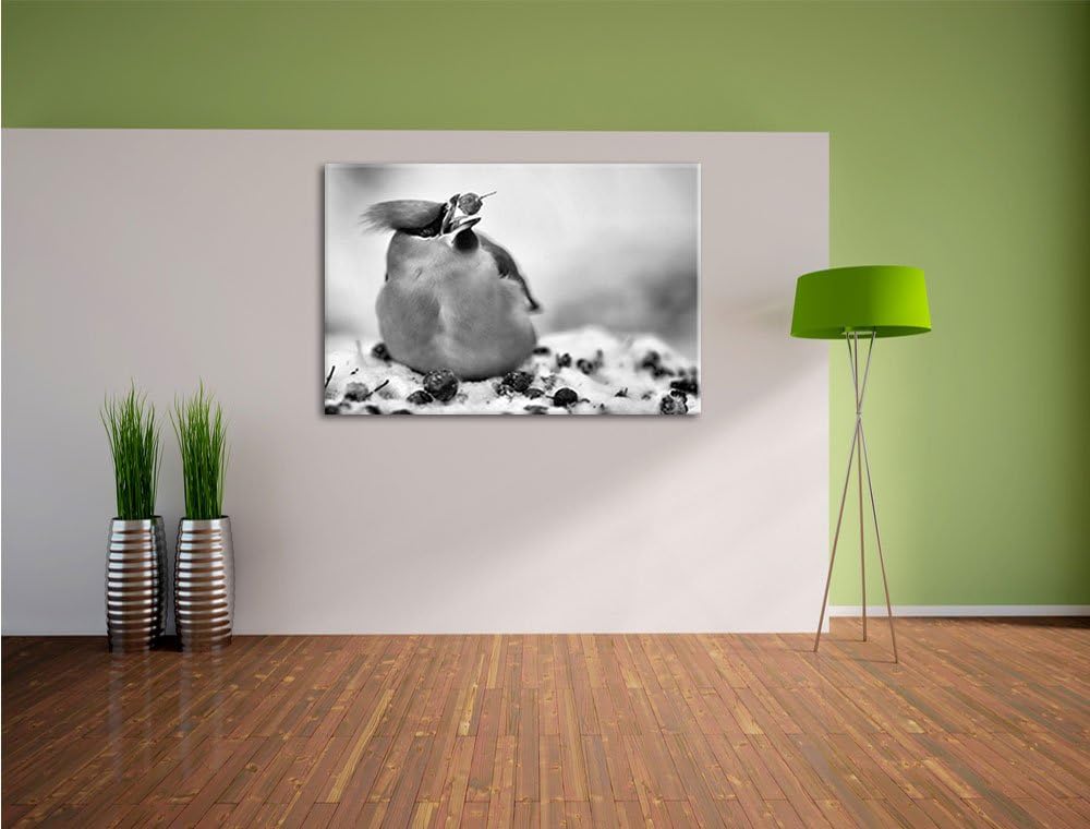 Pixxprint Kleiner Vogel im Schnee / 100x70cm Leinwandbild bespannt auf Holzrahmen/Wandbild Kunstdruc