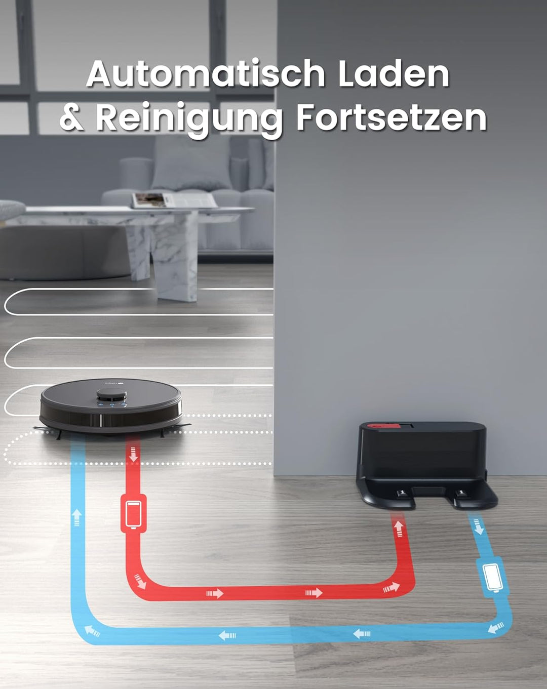LEFANT Saugroboter mit Wischfunktion M1, 5500Pa Saugleistung Staubsauger Roboter 200min Laufzeit, Me