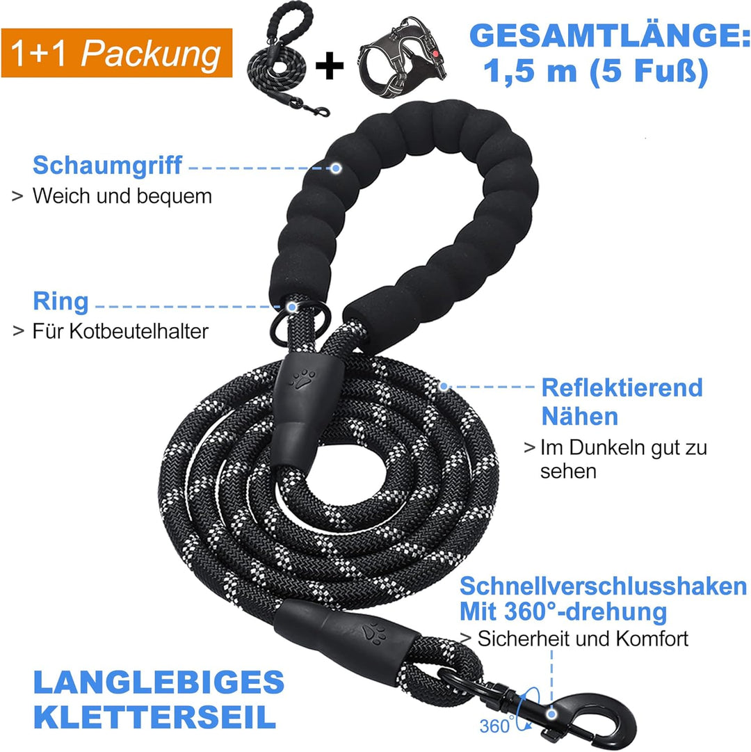 haapaw Hundegeschirr ohne Zug, einstellbar, reflektierend, Oxford, einfache Kontrolle, mittelgrosses